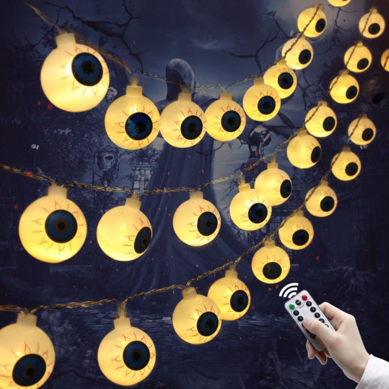 Halloween LED Eyeball Light String 10 Pcs LED Ghost Eye Light Warm Cold Colorful For Halloween Home Party Decor